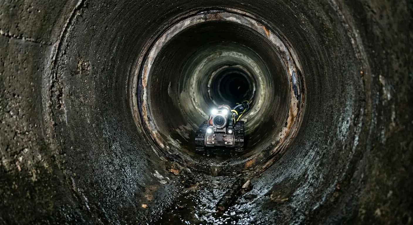 Robotic sewer camera inspecting pipe interior for Sewer Line Repair in Easton